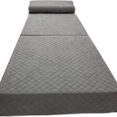 Luxe logeermatras met hoofdkussen- grijs - camping matras - zitbank - opvouwbaar - 200x70x15 cm