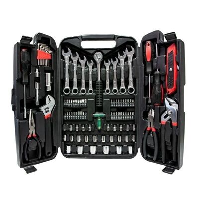 Tool set with ratchet, sockets, open-end wrenches. pliers, bits & allen - with storage box - 95 pieces
