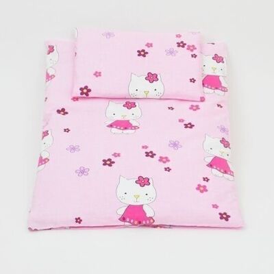 Juego de cama para cuna - edredón 70x50cm - incluye almohada - gatos con corazones rosas