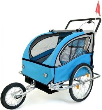 Remorque à vélo avec suspension - pour enfants - déambulateur multifonctionnel - bleue