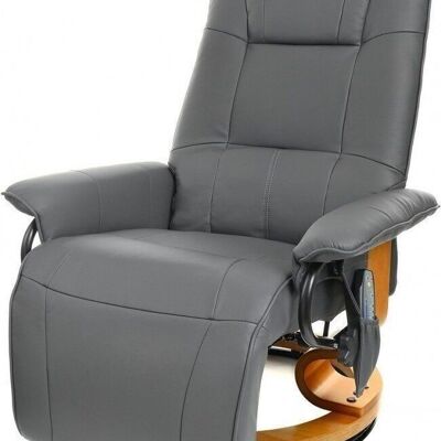 Fauteuil avec massage, chauffage et repose-pieds - cuir artificiel gris