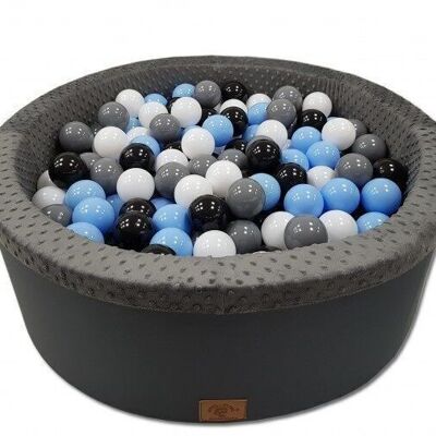 Piscina de bolas con 200 bolas - negro, gris, azul y blanco - 90 cm de diámetro - grafito
