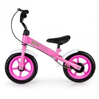 Bicicletta senza pedali per bambini con freno a mano - rosa e bianca