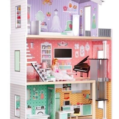 Wooden dollhouse - with elevator - 3 floors