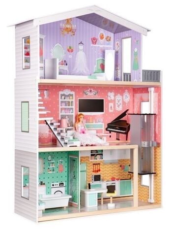 Maison de poupée en bois - avec ascenseur - 3 étages