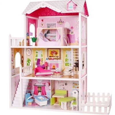 Maison de poupée en bois adaptée aux Barbies - 3 étages avec jardin