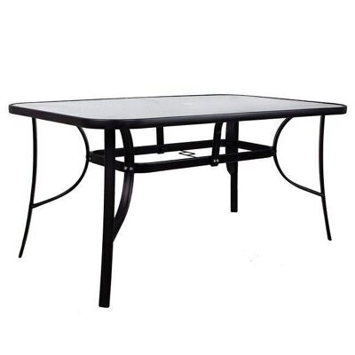Garden table set with 4 chairs - black metal frame - glass table top