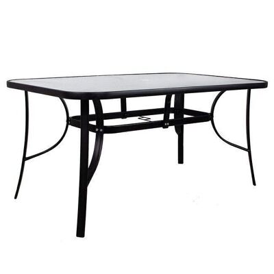 Ensemble table de jardin avec 4 chaises - structure en métal noir - plateau en verre