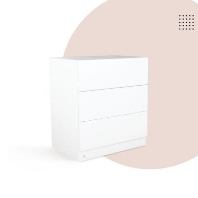 White wooden chest of drawers with 3 drawers 80x55x91 cm