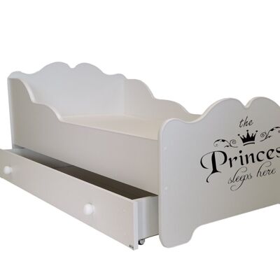 Cama infantil Princess 160x80 blanca - con cajón de almacenamiento