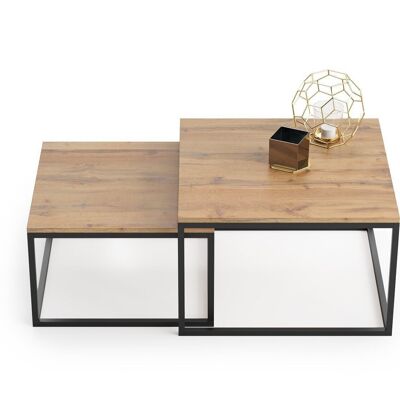 Table basse - Chêne noir - Duo Tables d'appoint - 70x70x42 cm + 60x60x36 cm