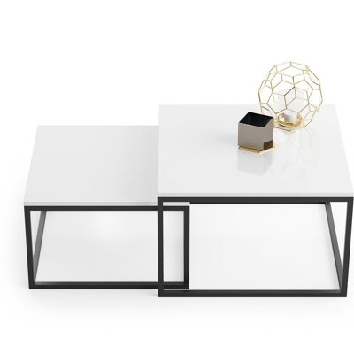 Table basse Duo blanc brillant - Tables d'appoint Duo - 70x70x42 cm + 60x60x36 cm