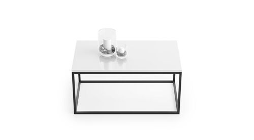 Salontafel Hoogglans Wit met  Zwart - 100x60x48 cm - bijzettafel van metaal en hout