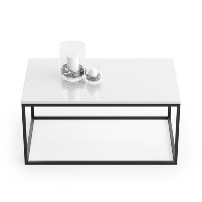 Mesa de centro Blanco Alto Brillo con Negro - 100x60x48 cm - mesa auxiliar de metal y madera