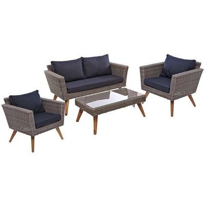 Garden set Rattan brown - table, bench, 2 chairs and cushions