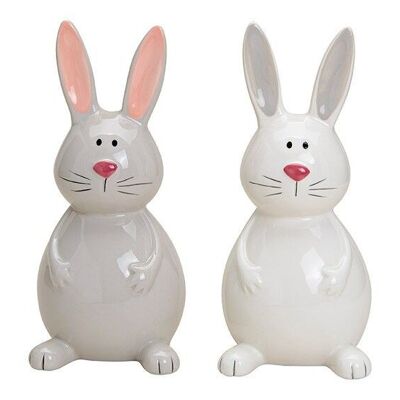Ceramic rabbit gray, white 2-fold, (W / H / D) 9x18x8cm