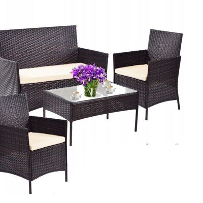 Garden set brown with cream - 2 chairs, 1 sofa and table