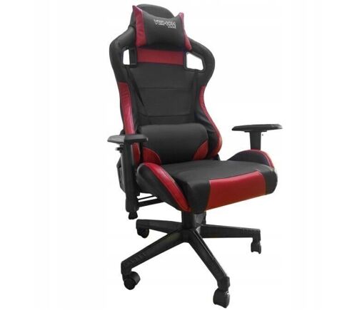 Game bureaustoel met hoofd- en rugkussen - zwart met rood