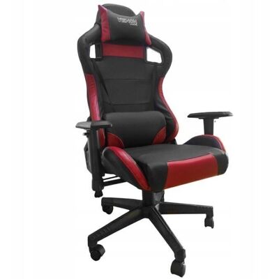 Game office chair with head and back cushion - black with red