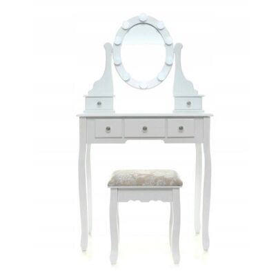 Wooden dressing table white - LED-lit mirror - with matching stool - 75x40x137 cm