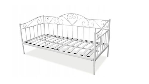 Bedframe 90x200 cm - metaal - wit - met lattenbodem - hartjes