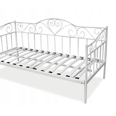 Bed frame 90x200 cm - metal - white - with slatted base - hearts