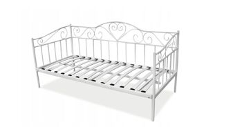 Cadre de lit 90x200 cm - métal - blanc - avec sommier à lattes - coeurs