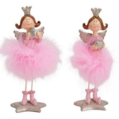 Angel glitter with feathers made of poly pink / pink (W / H / D) 4x14x4cm