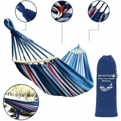 Hammock 280x150 cm - blue striped - including storage bag
