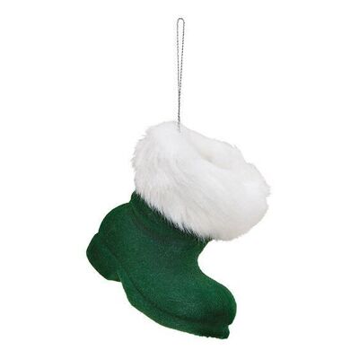 Bota de Papá Noel flocado de plástico verde (An / Al / Pr) 10x9x6cm