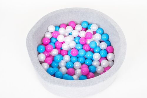 Ballenbak 90 x 40 cm - met 150 ballen - wit, blauw, roze