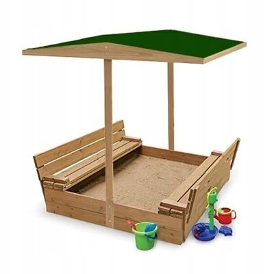 Wooden sandbox with lid - with seat - 120x120 cm
