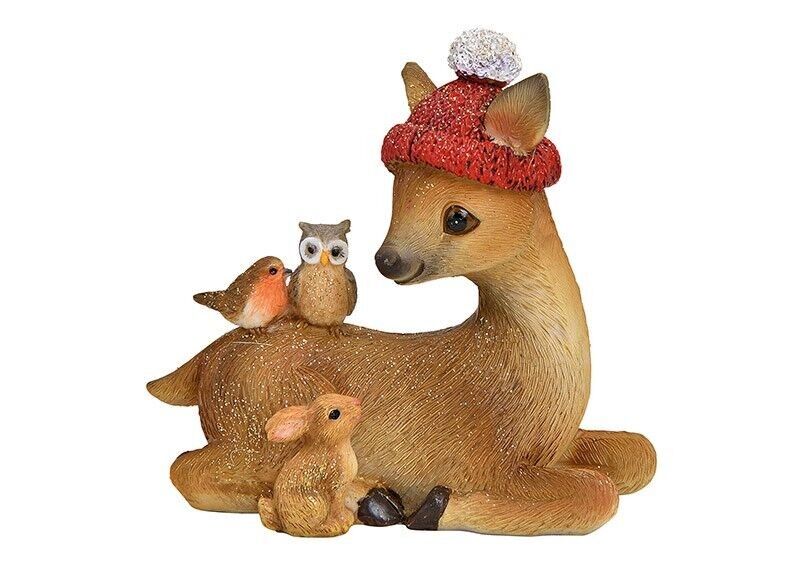 Reh liegend mit Glitzer aus Poly Braun (B/H/T) 10x10x5cm