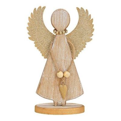Angel with metal wings made of wood brown, gold (W/H/D) 16x26x6cm