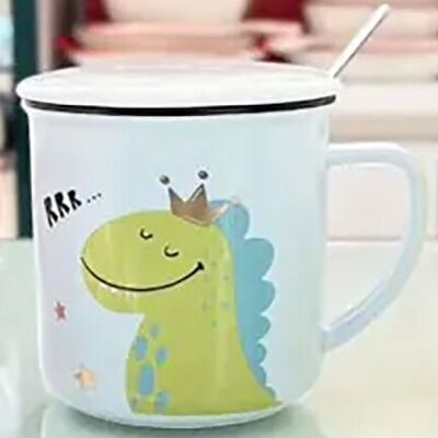 Ceramic mug with lid and spoon. DF-733