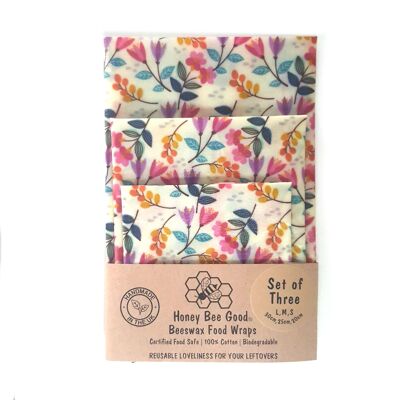 Set of 3 (L,M,S) Beeswax Wraps | Handmade in the UK | Food Wrap | Meadow
