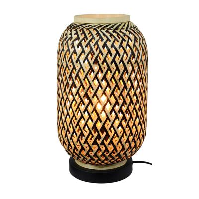 Lámpara de mesa Minelle de bambú tejido natural y negro