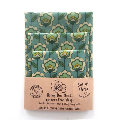 Set of 3 (L,M,S) Beeswax Wraps | Handmade in the UK | Food Wrap | Mod Poppy