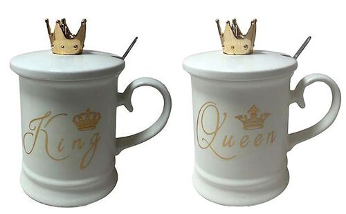 Ceramic mug with decorated lid "KING-QUEEN" in 2 designs. Capacity: 450ml DF-736