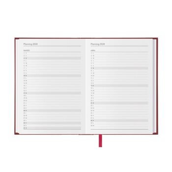 Dohe - Agenda 2024 - Page du Jour - Format Moyen : 14x20 cm - 288 pages - Reliure cousue - Relié - Couleur Bordeaux - Modèle Syntex 5