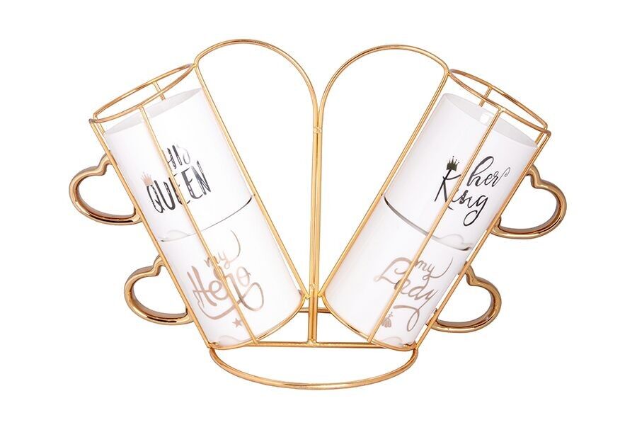 Set of 4 ceramic mugs with metal base, in 4 designs DF-739