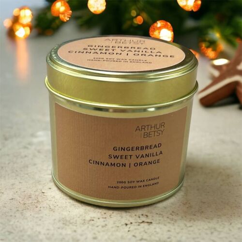 Large scented soy wax Christmas candle tin - Gingerbread