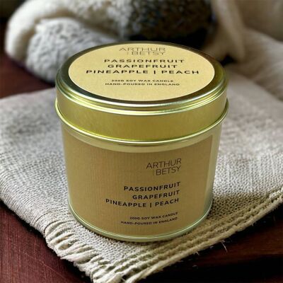 Scented soy wax large candle tin Passionfruit & Peach