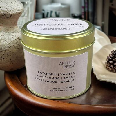 Candela grande profumata in cera di soia Patchouli, Vaniglia e Ylang