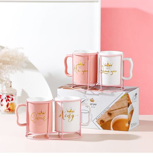 Set of 2 ceramic mugs with metal base, in 4 designs DF-740