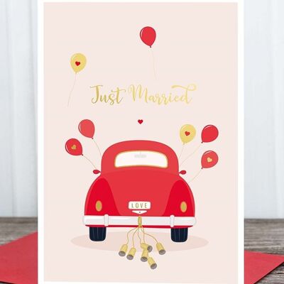 Méga carte pliante : Just Married, voiture, métallique
