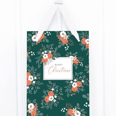 Gift bag: Christmas roses, green