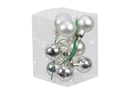 Boules de noël 25 mm argent assortis sur fil x 12  pièces - Décoration de Noël
