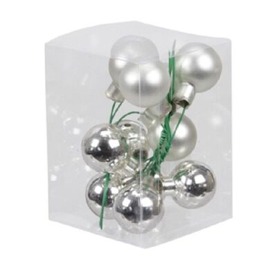Bolas navideñas 25 mm plateadas surtidas sobre alambre x 12 piezas - Decoración navideña