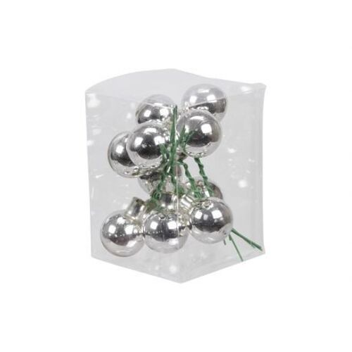 Boules de noël 25 mm argent brillant sur fil x 12  pièces - Décoration de Noël